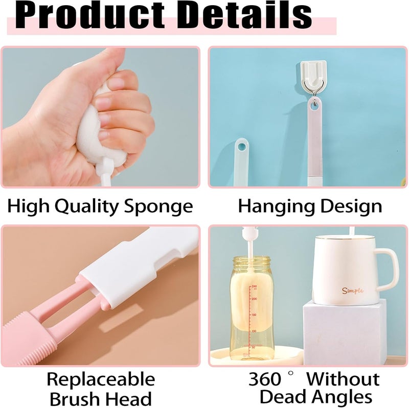 INVODA Spong Bottle Brush 5PCS Cup Brushes Sponge Baby Bottle Brushes Long Handle Cup Scrubber Brush Portable Sponge Cleaning Brush 5 PCS - Image 5