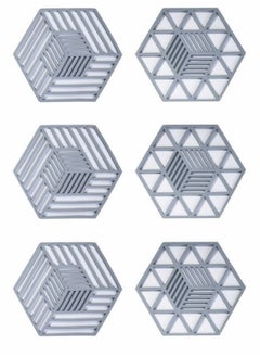 KASTWAVE Silicone Pot Holders Pads, Silicone Table Mats, Non-Slip Pot Holder Coasters Cup Mat, for Kitchen Cooking and Dining Table, Pad Hot Pads, Spoon Rest 6PCS (Gray)  - Image 1