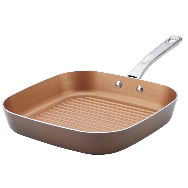Ayesha Curry Home Collection Nonstick Square Grill Pan  Griddle Pan  1125 Inch Brown Sugar