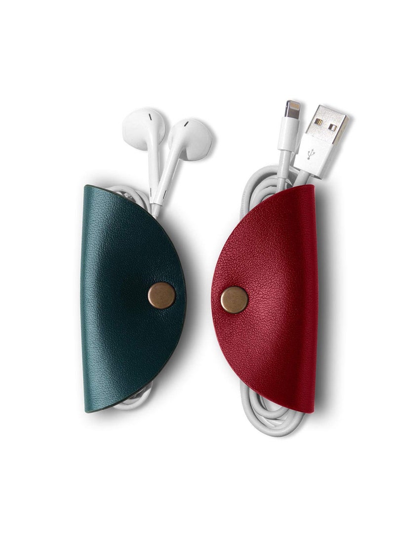 DailyObjects DailyObjects Kimono Cable Wrap for Cables/Chords/Wires | Wire Winder, Headphones Holder, Mini Clip Organiser | Made, Dry-Milled Leather | (Red and Green) - Set of 2  - Image 1