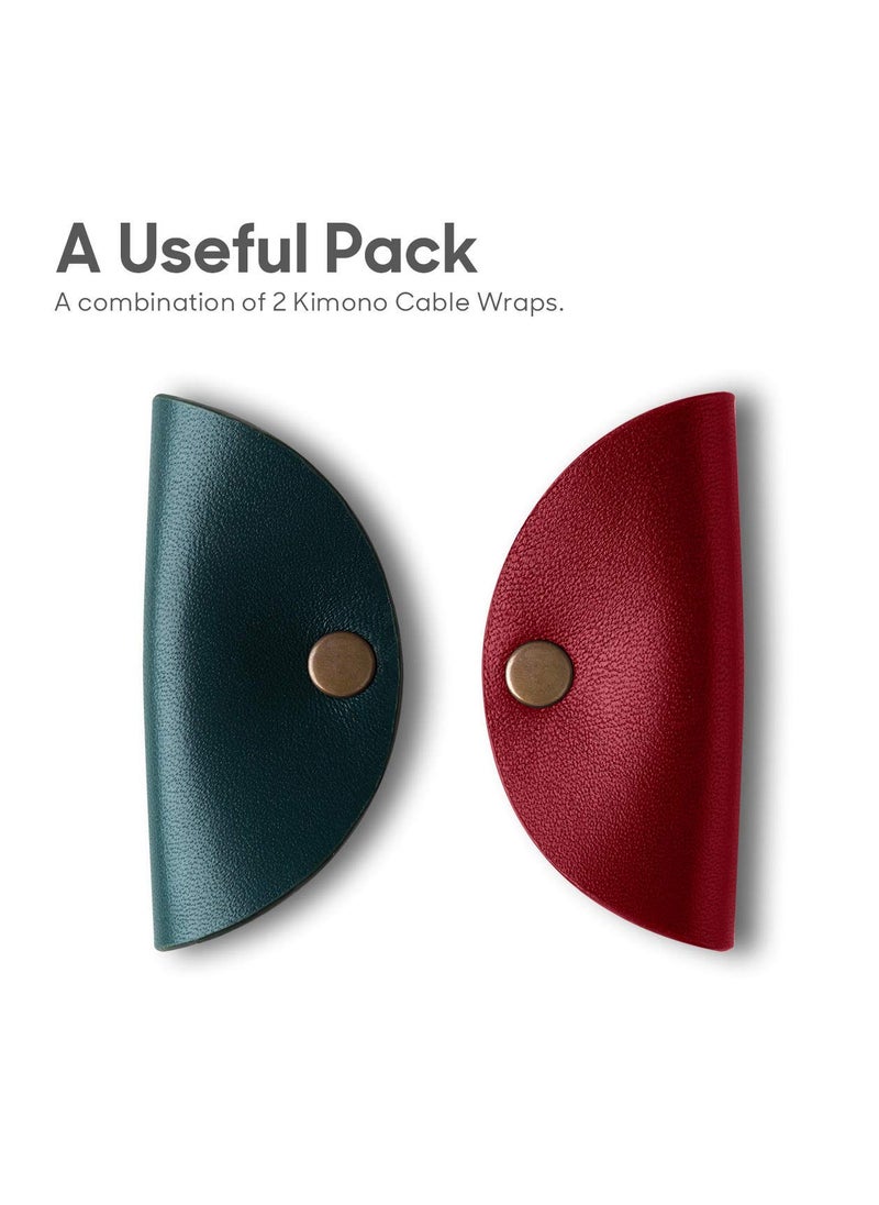 DailyObjects DailyObjects Kimono Cable Wrap for Cables/Chords/Wires | Wire Winder, Headphones Holder, Mini Clip Organiser | Made, Dry-Milled Leather | (Red and Green) - Set of 2  - Image 2
