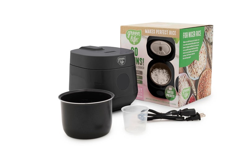 GreenLife Digital Rice Cooker, 2-Cups Uncooked/4-Cups Cooked, Removable Nonstick Ceramic PFAS-Free Pot, One-Touch Presets, Oats, Quinoa, Brown Rice, Auto Keep Warm, Fuzzy Logic Tech, 1.5QT, Black - Image 1
