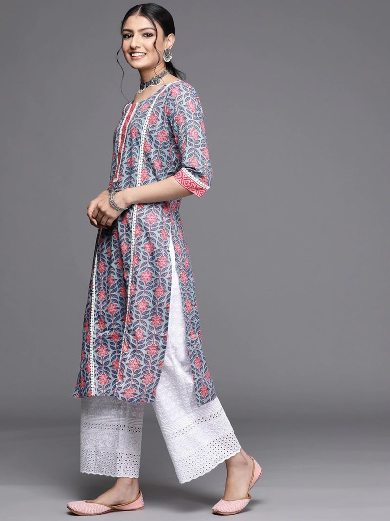 rytras Women's Pure Cotton Printed Straight Kurta(RYT343,Blue,S) - Image 4