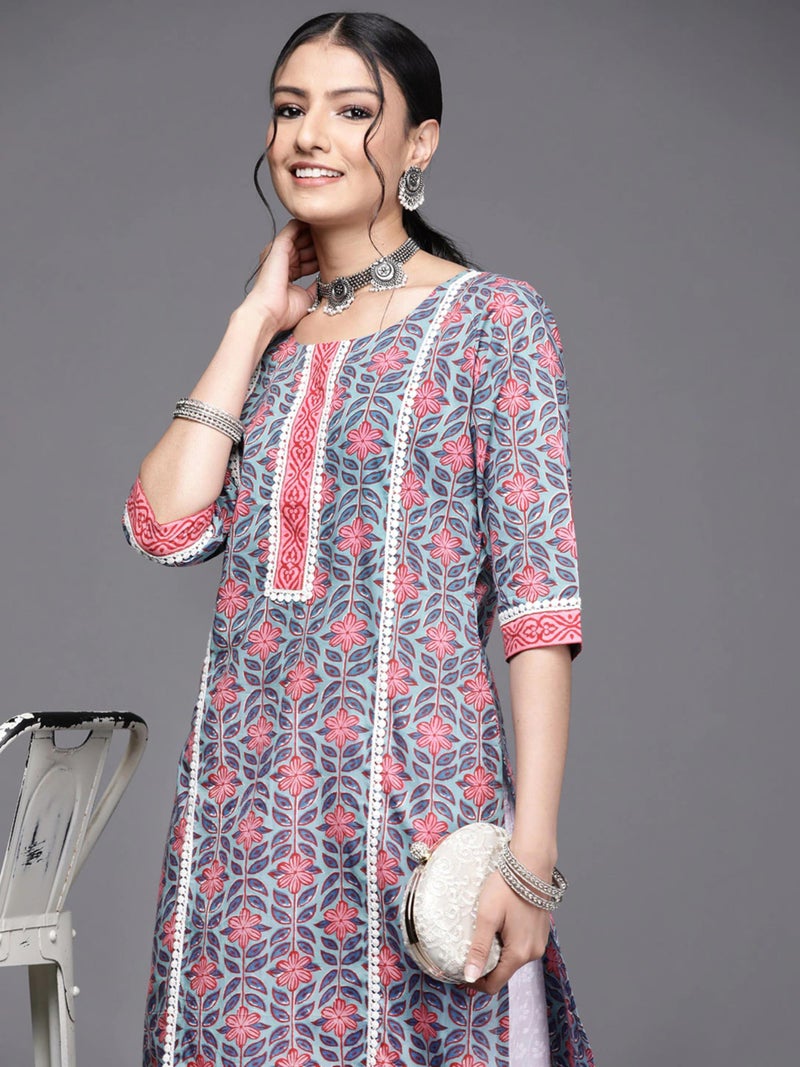 rytras Women's Pure Cotton Printed Straight Kurta(RYT343,Blue,S) - Image 5