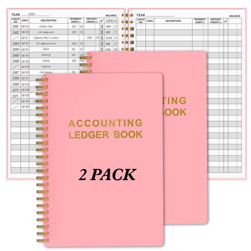 snootion Accounting Ledger Book - A5 Check Register for Small Businesses & Personal Use, Account Book for Tracking Money, Expenses, Deposits & Balance, 5.8" x 8.6" (Black) - Image 1