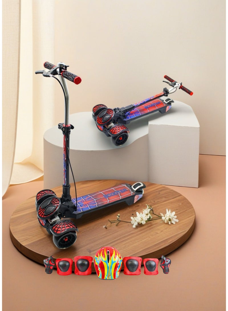 EASY FUTURE Handle Brake with Rear Brake LED PU Wheels Kick Scooter, Scooters for Kids with Foldable & Height Adjustable Handle for 3 to 8 Years Including Full Protective Gear Set - Image 1