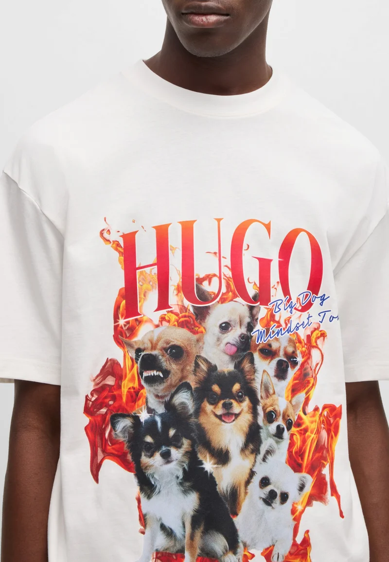 HUGO Oversized-fit T-shirt in cotton with dog graphics
