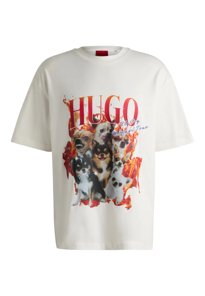 HUGO Oversized-fit T-shirt in cotton with dog graphics