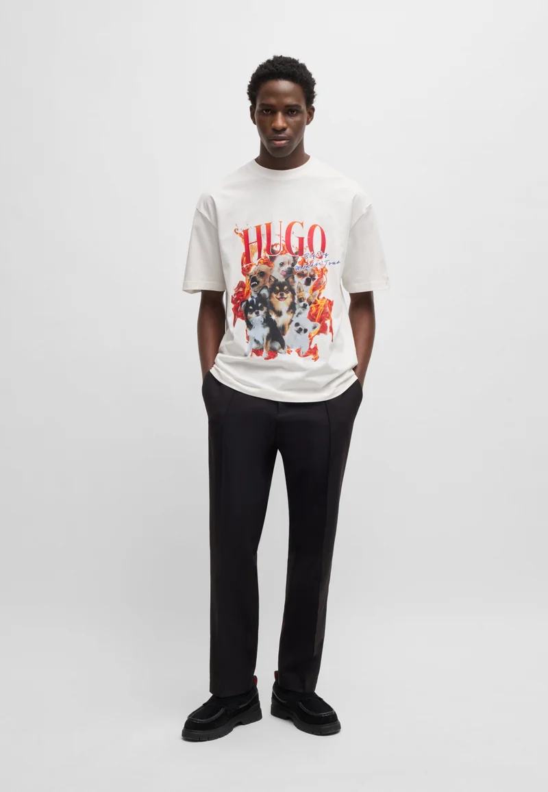 HUGO Oversized-fit T-shirt in cotton with dog graphics