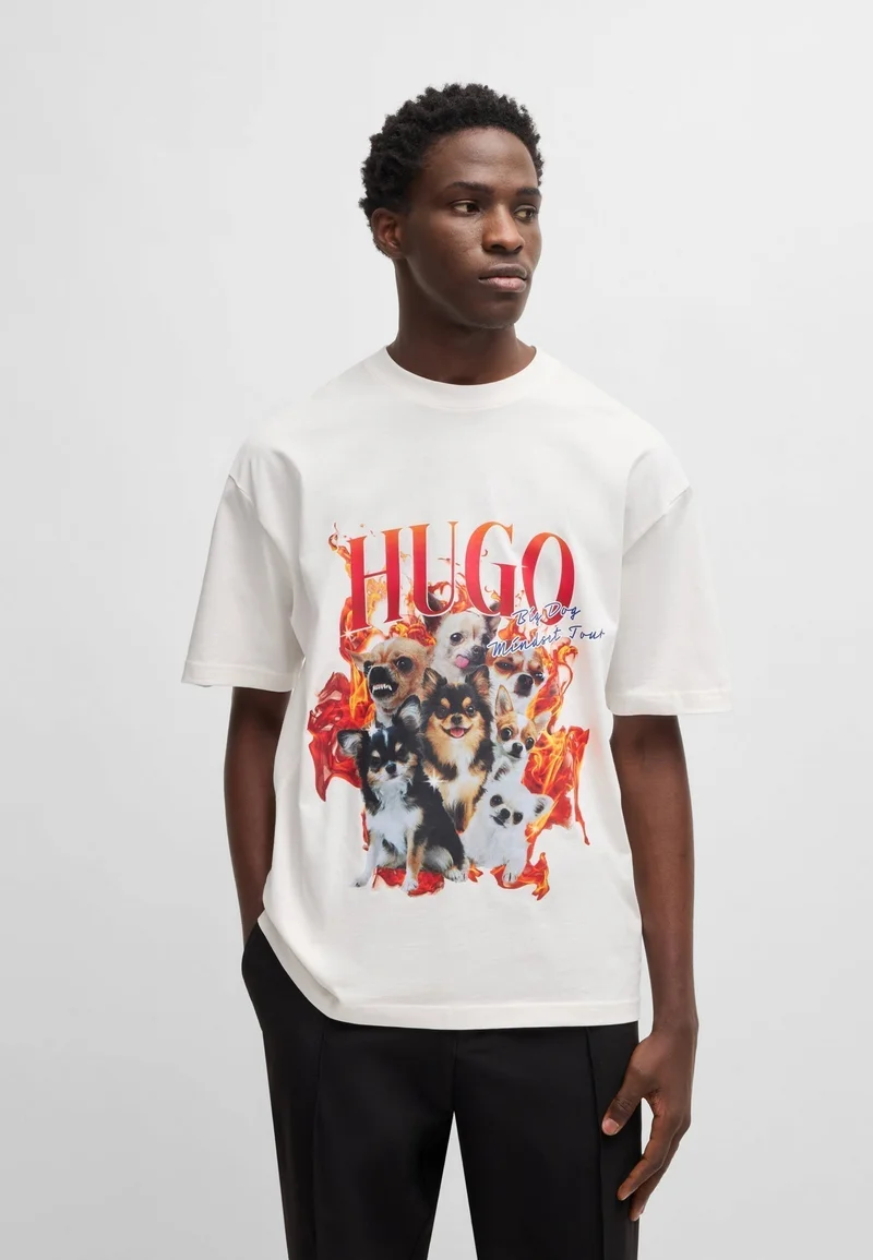 HUGO Oversized-fit T-shirt in cotton with dog graphics