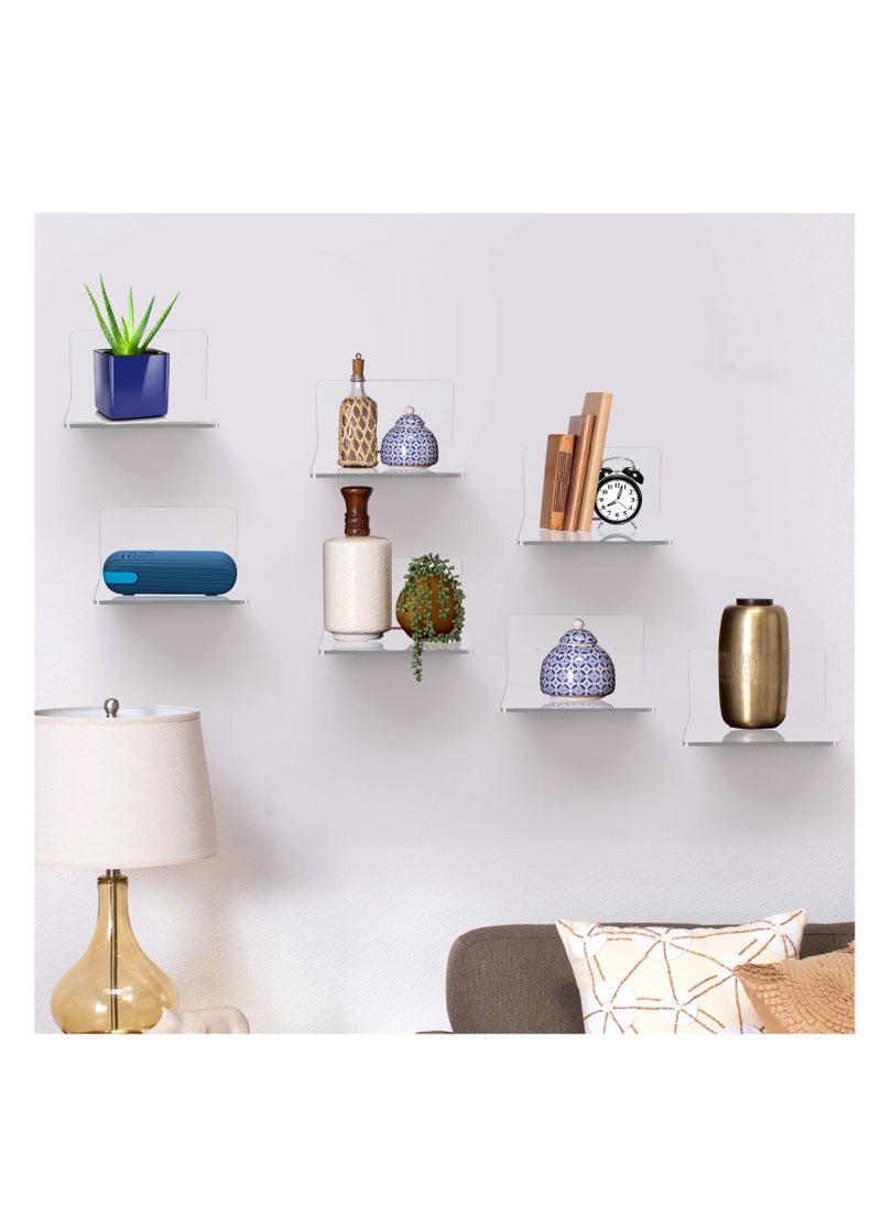 SYOSI - 4 Pack Small Wall Shelf, 4'' Acrylic Wall Shelves Display Ledges for Storage & Decoration, Small Floating Shelf for Wall with 2 Types of Installation (Adhesive or Screw) - Image 1