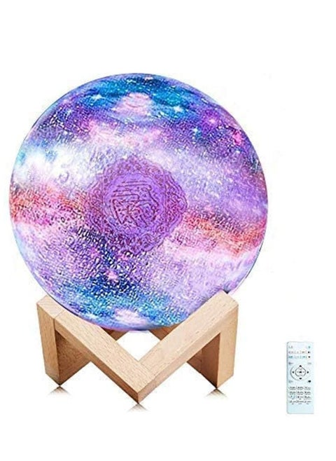 Portable Quran speaker LED night light, 16-color 3D printing LED Galaxy Moon light, Bluetooth, Micro SD remote control speaker, Quran chanting, FM radio (ELT-GLOBE-04)