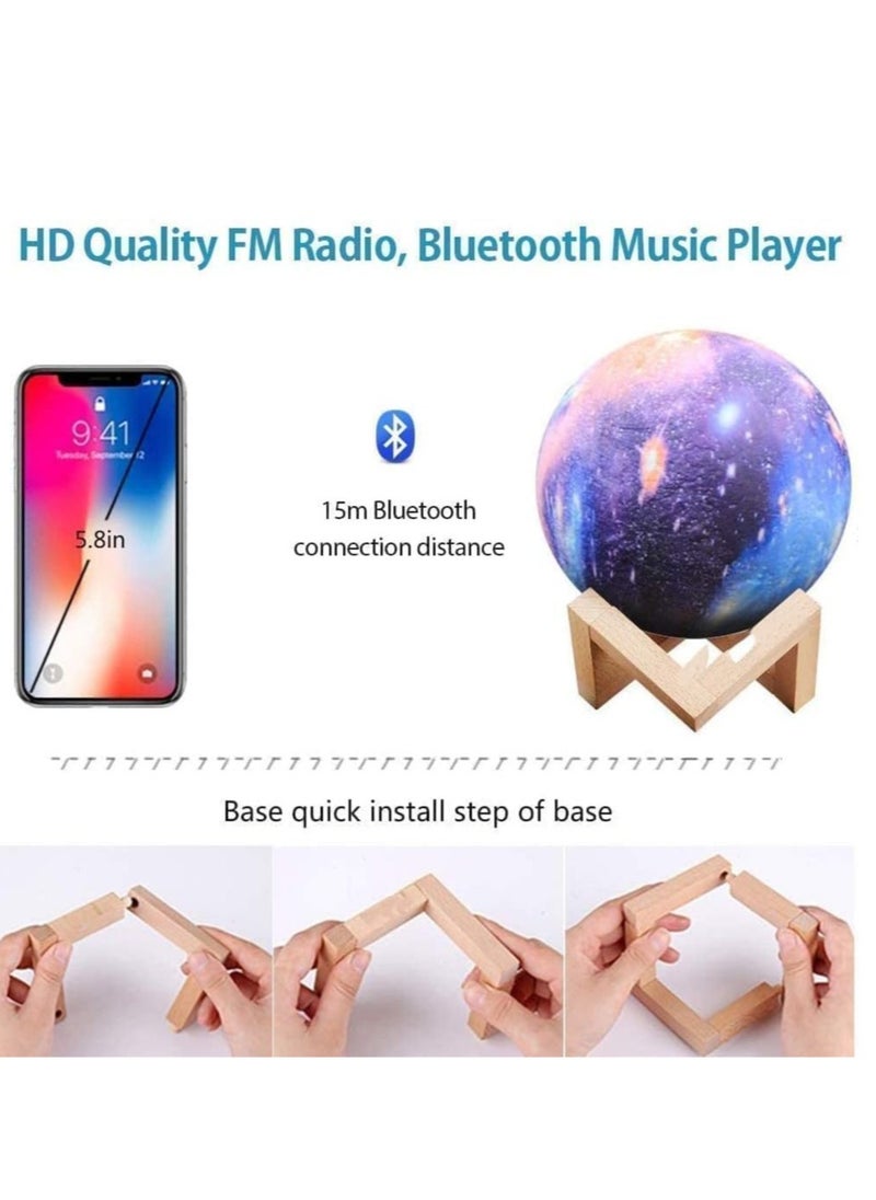 Portable Quran speaker LED night light, 16-color 3D printing LED Galaxy Moon light, Bluetooth, Micro SD remote control speaker, Quran chanting, FM radio (ELT-GLOBE-04)