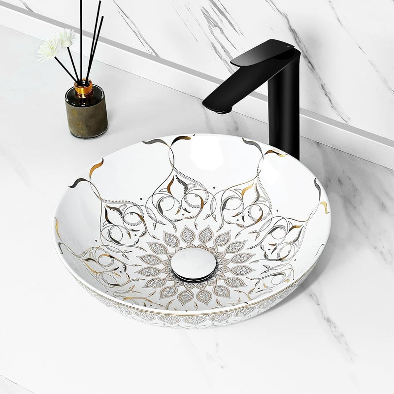 Qualito Table Top Wash Basin Moroccan Wash Basin Ceramic Counter Top Vessel SinkBasin for Bathroom Hall Living Room Dinning Room Glossy Finish Designer Over Counter  - Image 2