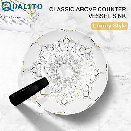 Qualito Table Top Wash Basin Moroccan Wash Basin Ceramic Counter Top Vessel SinkBasin for Bathroom Hall Living Room Dinning Room Glossy Finish Designer Over Counter  - Image 3