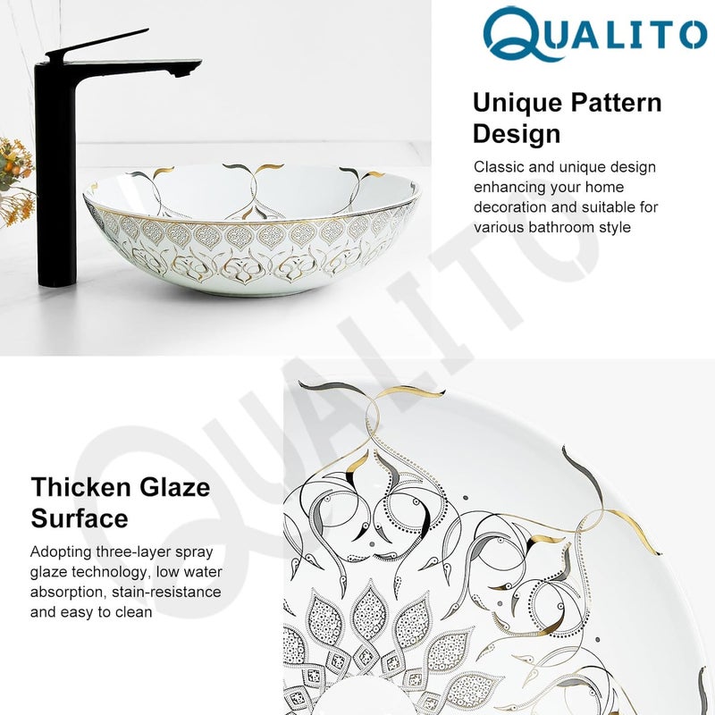 Qualito Table Top Wash Basin Moroccan Wash Basin Ceramic Counter Top Vessel SinkBasin for Bathroom Hall Living Room Dinning Room Glossy Finish Designer Over Counter  - Image 5