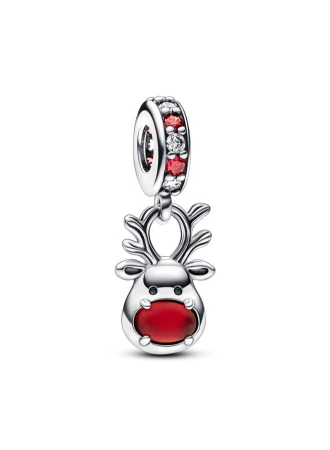 PANDORA Red Nose Reindeer Murano Dangle Charm