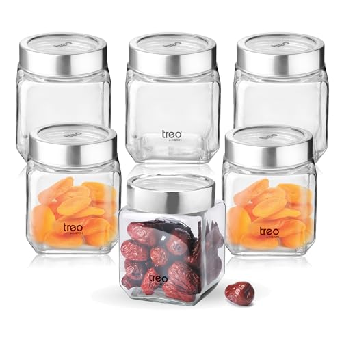 Treo By Milton Cube Storage Glass Jar, 580 ml Each, Set of 6, Transparent | BPA Free | Storage Jar | Kitchen Organizer | Air Tight | Modular | Multipurpose Jar - Image 1