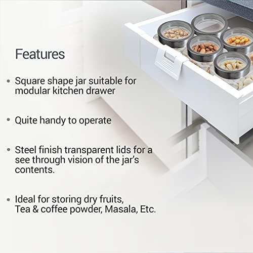 Treo By Milton Cube Storage Glass Jar, 580 ml Each, Set of 6, Transparent | BPA Free | Storage Jar | Kitchen Organizer | Air Tight | Modular | Multipurpose Jar - Image 2