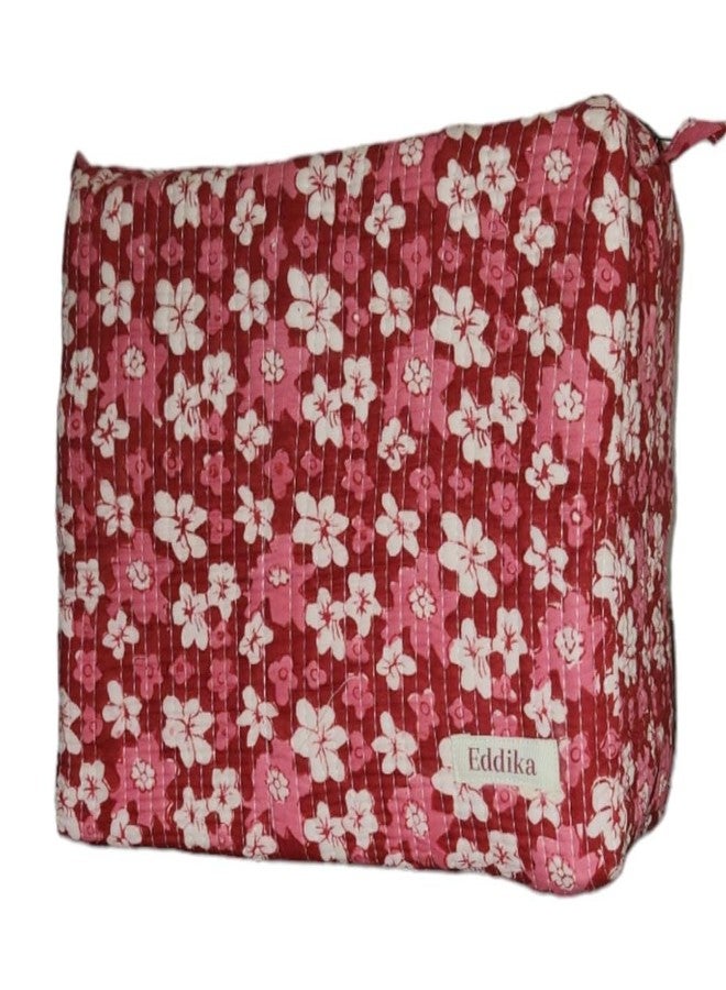Eddika Quilted Hand Block Printed Cotton Multipurpose Extra Large Cosmetic Bags for Storage, Travel Kit, Makeup Pouches,Toiletry Bag eeltpcb08 - Image 1