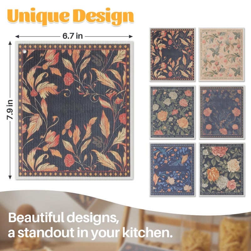 JOYMOOP 12 Pack Decorate Cleaning Cloth (Simple Floral of Decorative Series), Reusable Absorbent Dish Towels, Non-Scratch Washable Rags for Cookware, Kitchen and Household Cleaning - 6.7Ã—7.9 inch - Image 2