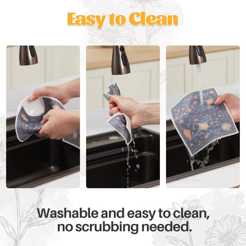 JOYMOOP 12 Pack Decorate Cleaning Cloth (Simple Floral of Decorative Series), Reusable Absorbent Dish Towels, Non-Scratch Washable Rags for Cookware, Kitchen and Household Cleaning - 6.7Ã—7.9 inch - Image 5