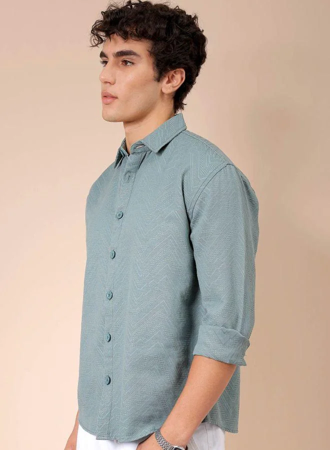 The Indian Garage Co Men Relaxed Fit Solid Full Sleeves Cutaway Collar Resort Wear Shirt