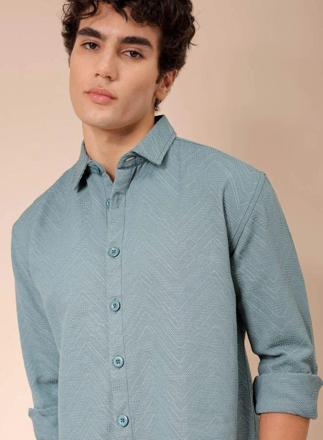 The Indian Garage Co Men Relaxed Fit Solid Full Sleeves Cutaway Collar Resort Wear Shirt