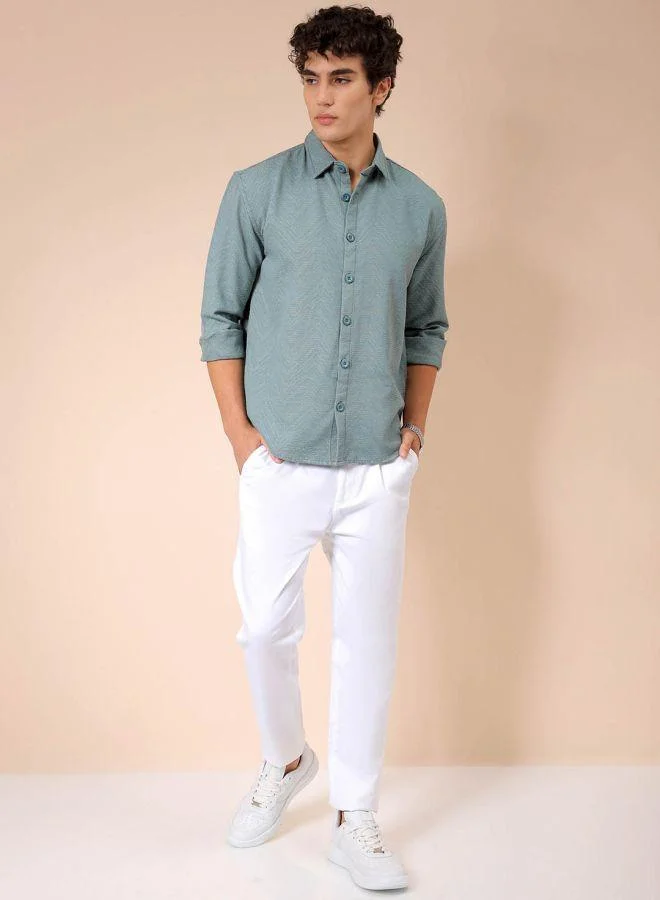 The Indian Garage Co Men Relaxed Fit Solid Full Sleeves Cutaway Collar Resort Wear Shirt