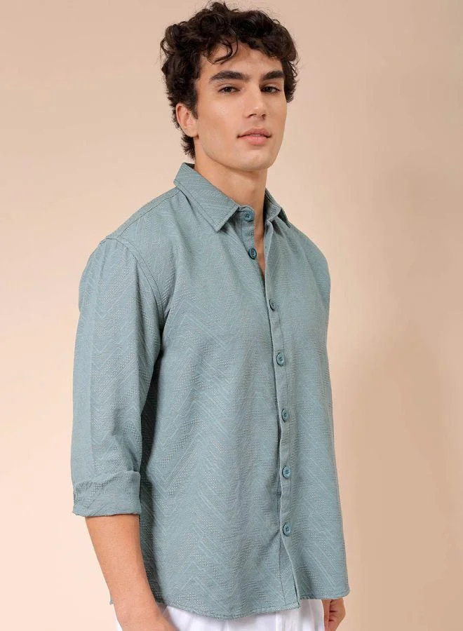 The Indian Garage Co Men Relaxed Fit Solid Full Sleeves Cutaway Collar Resort Wear Shirt