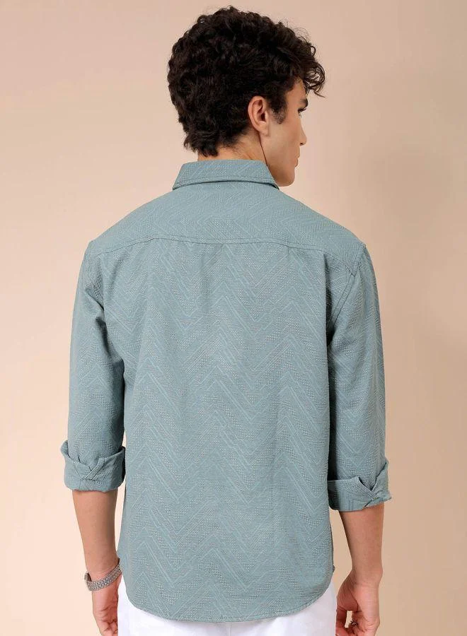 The Indian Garage Co Men Relaxed Fit Solid Full Sleeves Cutaway Collar Resort Wear Shirt