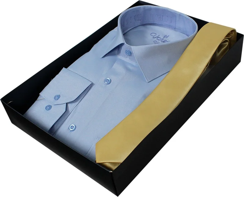Varetta Men's Blue Shirt Gold Yellow Tie Shirt Combination Set