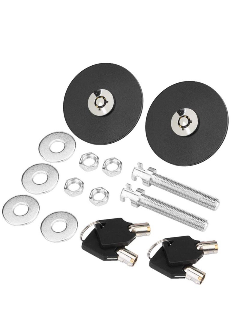 Universal Aluminum Alloy Car Hood Lock Kit with Safety Latch Pins - 2 Black Keys for Engine Cover - Image 2