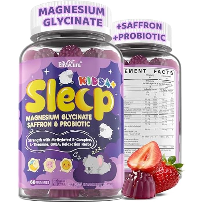 EnvyCure Kids Sleep Gummies - Magnesium Glycinate Saffron for kids w/ Vitamin B6 D3, L-Theanine, GABA, Chamomile, Methylate B12 for Peaceful Sleep, Relax Brain & Muscle, Bedtime Unwind, Melatonin Free,120 Cts - Image 1