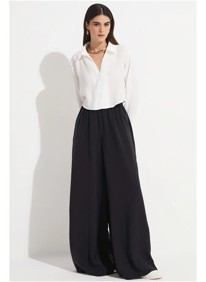 جون June Loose Elastic Waist Trouser Black