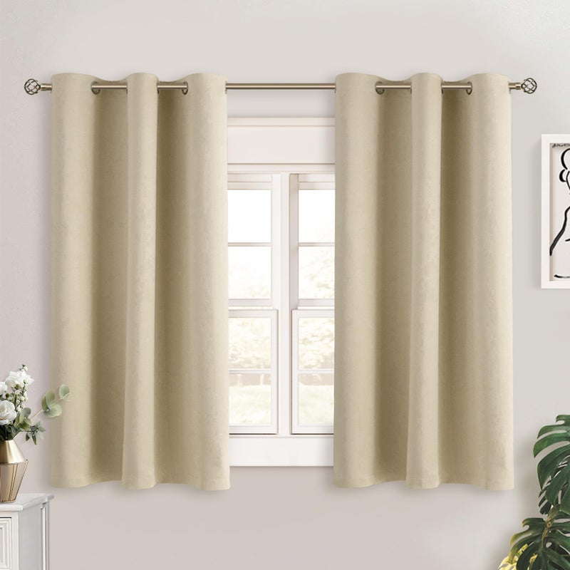 BGment Beige Short Curtains for Kitchen Window Room Darkening Curtains 45 Inch Length Thermal Insulated Drapes for Small Bedroom Set of 2 Panels 38 x 45 Inch