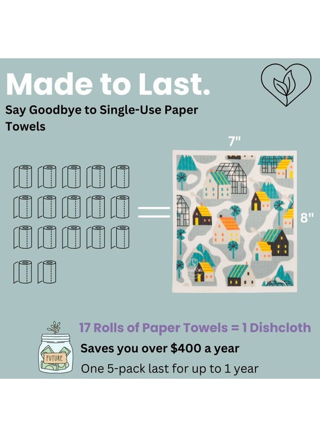 Harps&Seb Swedish Dishcloths for Kitchen Dish Towels - 5 Pack, Non-Scratch Reusable Paper Towels, Super Absorbent Washable Swedish Dish Cloths, No Odor, Biodegradable, Home Design - Image 5