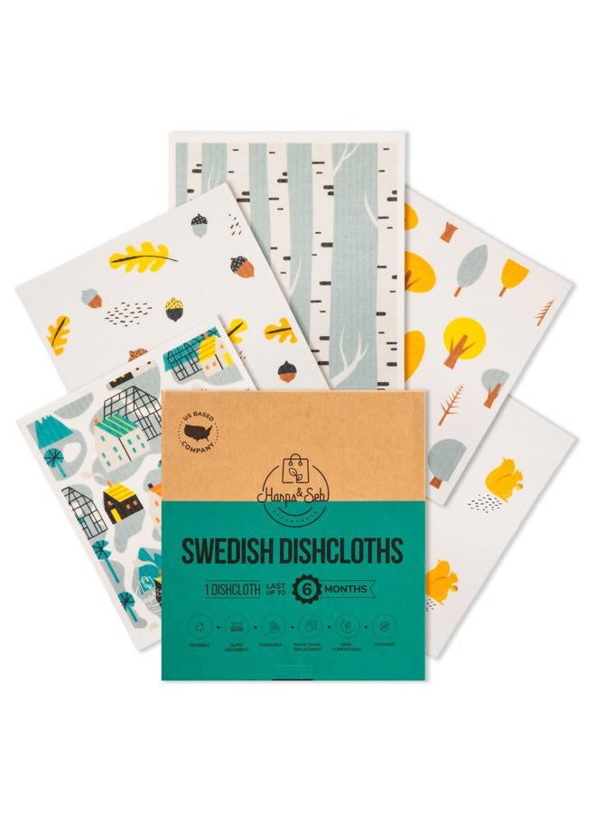 Harps&Seb Swedish Dishcloths for Kitchen Dish Towels - 5 Pack, Non-Scratch Reusable Paper Towels, Super Absorbent Washable Swedish Dish Cloths, No Odor, Biodegradable, Home Design - Image 1
