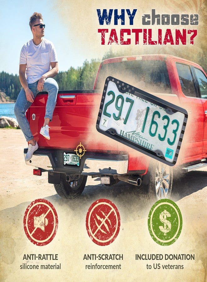 Tactilian حامل لوحة ترخيص من السيليكون من تاكتيليان - علم أمريكي ثلاثي الأبعاد لامع على خلفية غير لامعة، مناسب للسيارات والشاحنات وسيارات الدفع الرباعي - Image 2
