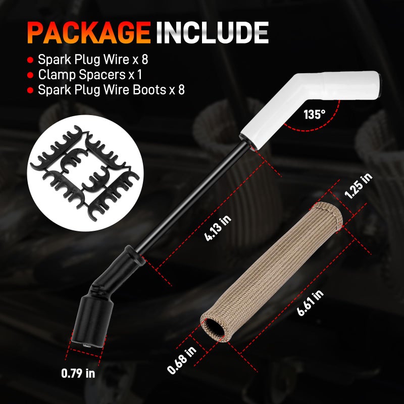 GDUKOP 8pcs Spark Plug Wires 9070C and 2500 Degree Thermal Protection Insulator Sleeve, 9070C Spark Plug Wire with Extreme 9000 Ceramic Boot Compatible with LS Terminals LS3 LS4 LS7 LT Engines - Image 5