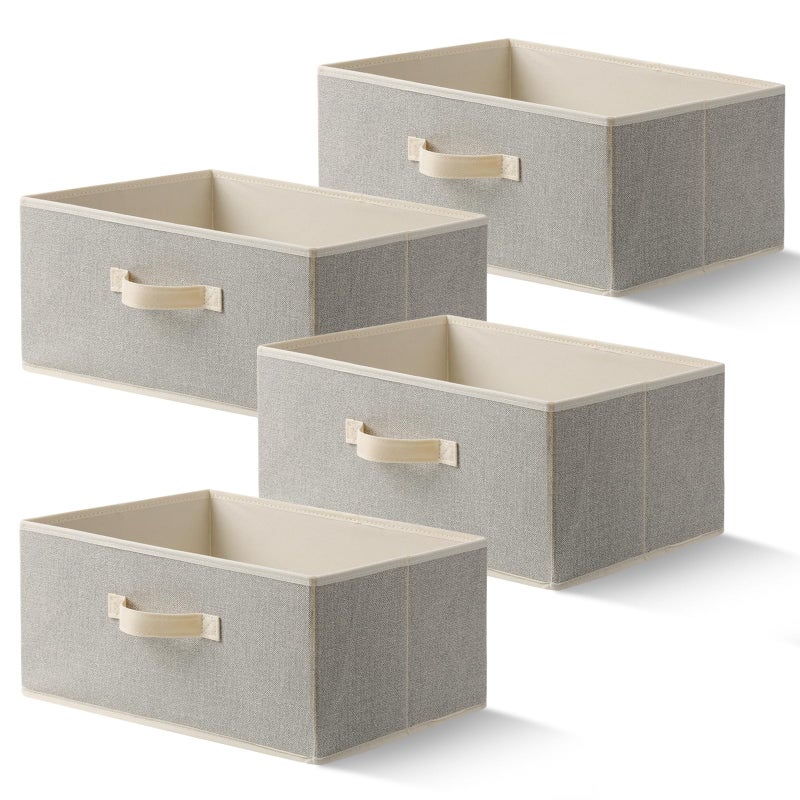 EITMOW Storage Baskets, 15.7-Inch Woven Fabric Bins, Storage Cubes with Reinforced Handles, Organizer Bins for Closet Shelves, Foldable, for Toys, Clothes, Natural Beige (4PCS/Beige-15.7*11*7.8inch) - Image 1