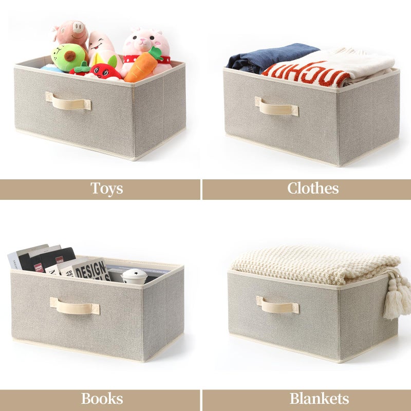 EITMOW Storage Baskets, 15.7-Inch Woven Fabric Bins, Storage Cubes with Reinforced Handles, Organizer Bins for Closet Shelves, Foldable, for Toys, Clothes, Natural Beige (4PCS/Beige-15.7*11*7.8inch) - Image 4
