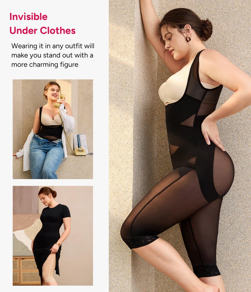 Nebility Bodysuit for Women Tummy Control Shapewear Faja Body Shaper Waist Trainer Open Bust Mid-Thigh Bodysuit - Image 4