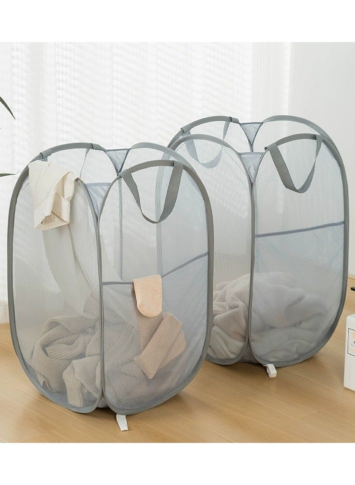Laundry Basket Clothes Hamper, Foldable Storage Basket,Collapsible Clothes Washing Laundry Hamper,Travel Hamper,Mesh Pop Up Laundry Hamper with Carry Handle,Toy storage bag-Vertical Version Grey - Image 2