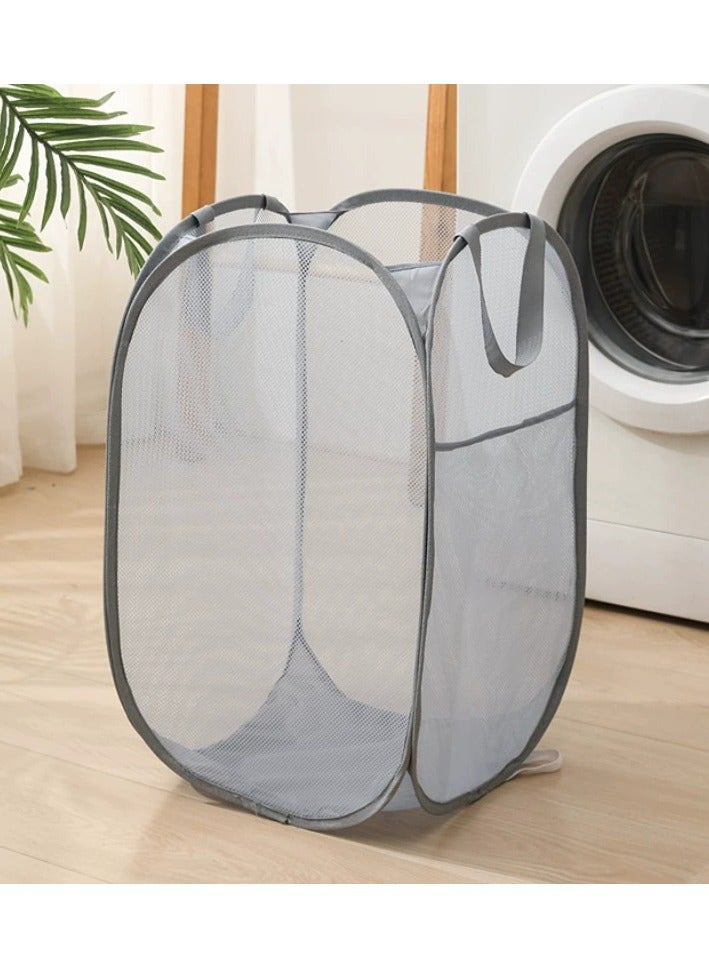 Laundry Basket Clothes Hamper, Foldable Storage Basket,Collapsible Clothes Washing Laundry Hamper,Travel Hamper,Mesh Pop Up Laundry Hamper with Carry Handle,Toy storage bag-Vertical Version Grey - Image 1