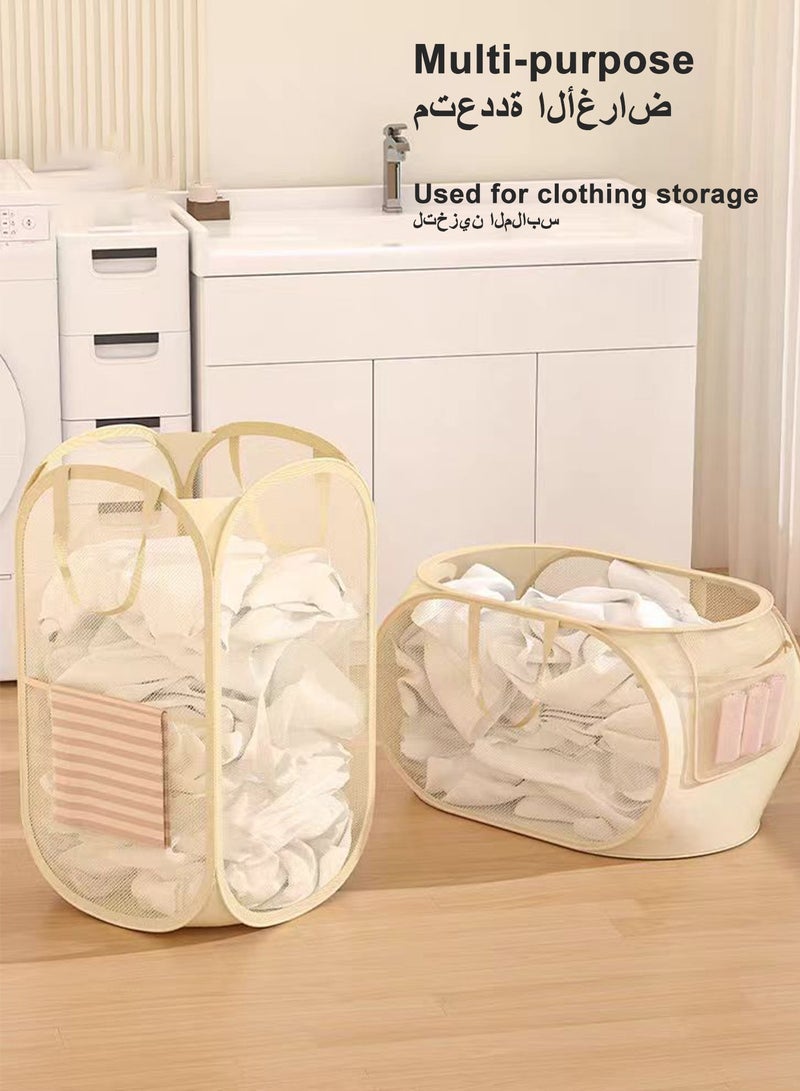Laundry Basket Clothes Hamper, Foldable Storage Basket,Collapsible Clothes Washing Laundry Hamper,Travel Hamper,Mesh Pop Up Laundry Hamper with Carry Handle,Toy storage bag-Vertical Version Grey - Image 3