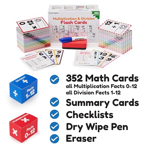 learnworx Multiplication Flash Cards, Math Flash Cards, Multiplication Division, Math Facts, Kids Games 2nd 3rd 4th 5th 6th Grade, Times Table | Bulk 352 Flashcards Set Ages 7-11 - Image 3