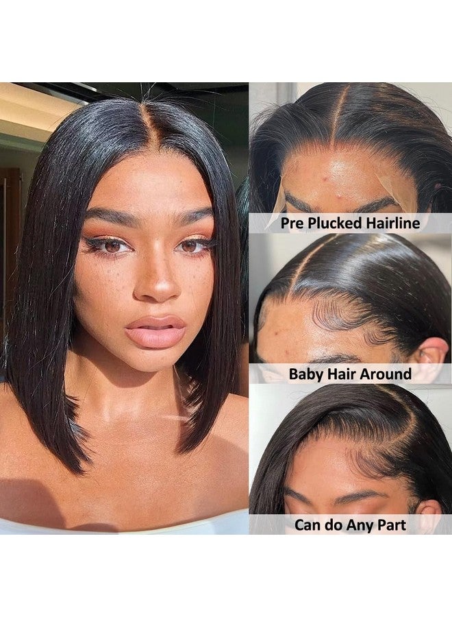Flady 12 Inch Straight Bob Wig Human Hair 13X4 Hd Frontal Lace Wig 150% Density Short Bob Wigs For Women Glueless Bob Lace Front Wigs Human Hair Pre Plucked Natural Black Color - Image 2