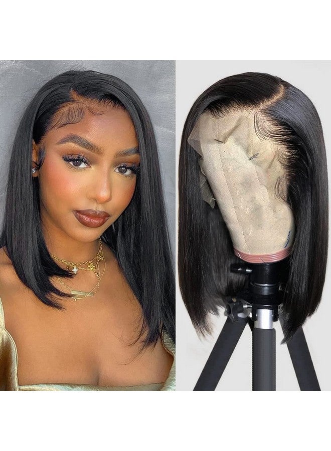 Flady 12 Inch Straight Bob Wig Human Hair 13X4 Hd Frontal Lace Wig 150% Density Short Bob Wigs For Women Glueless Bob Lace Front Wigs Human Hair Pre Plucked Natural Black Color - Image 1