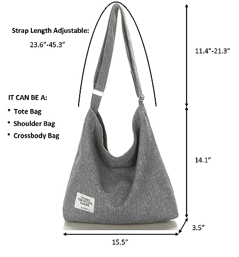 Covelin Women's Retro Large Size Canvas Shoulder Bag Hobo Crossbody Handbag Casual Tote Dark Sea Green - Image 3
